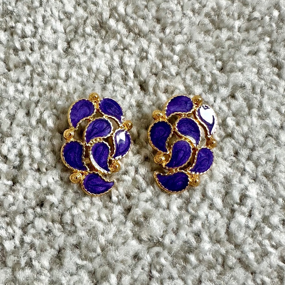 Gift Option ✨ Vintage French-Royal style enamel  purple iris earrings